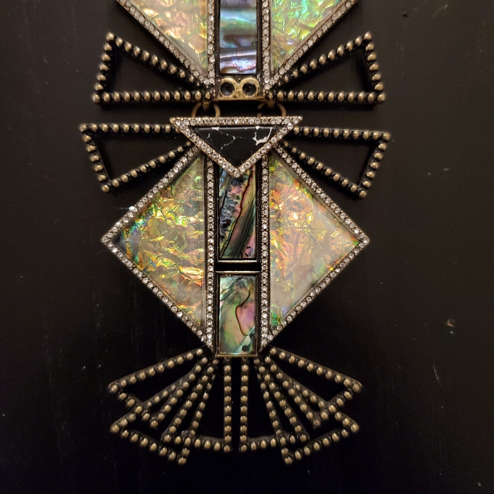 Baublebar art deco statement necklace, gold, green, black, cream, copper, stone - Picture 8 of 15